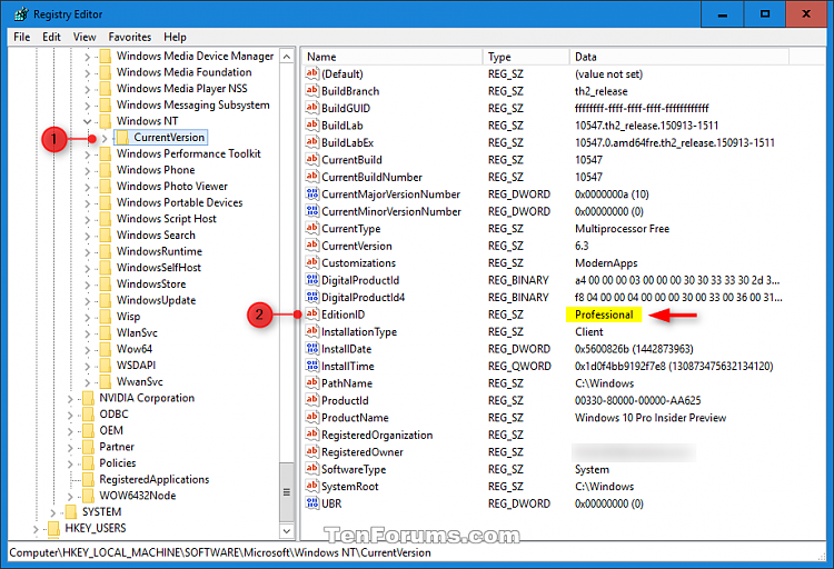 manually edit registry windows 10