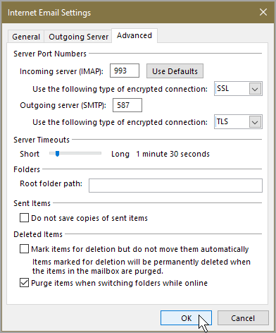 manual setup of additional server types missing outlook 2016