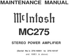 mcintosh mc-275 mk6 service manual