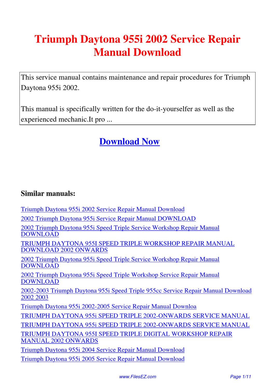 triumph daytona 955i service manual download