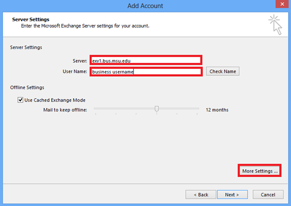 manual setup of additional server types missing outlook