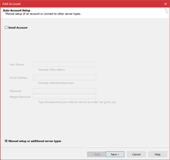 manual setup of additional server types missing outlook