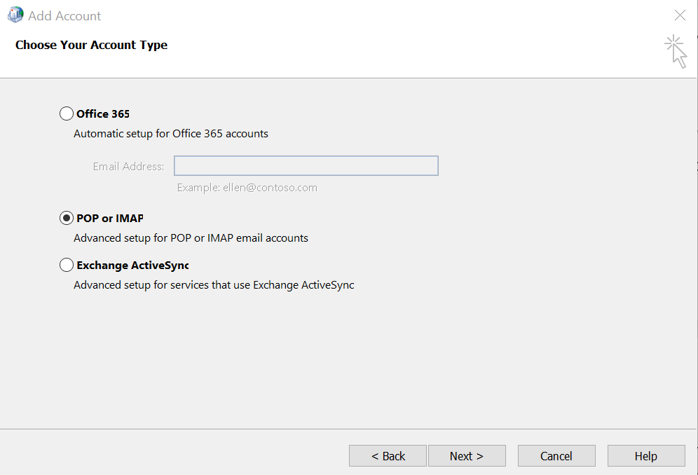 manual setup of additional server types missing outlook