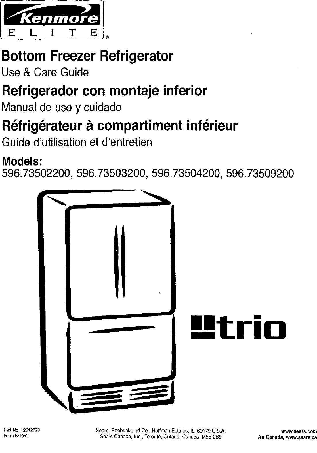 kenmore fridge 596.78333800 operation manual