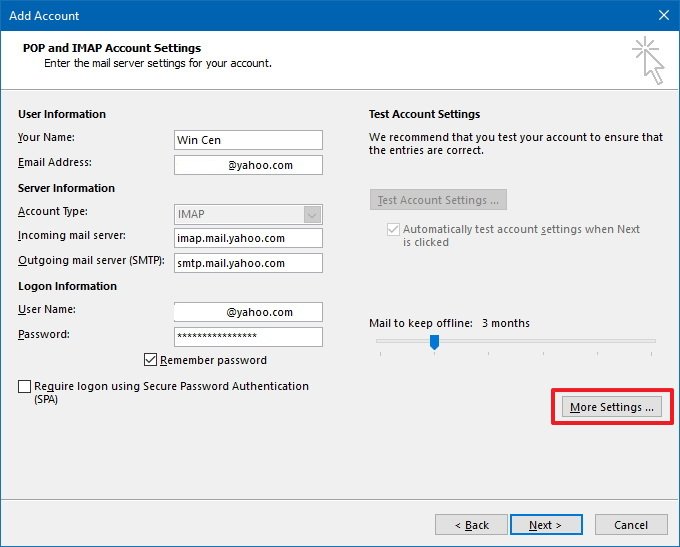 manual setup of additional server types missing outlook 2016