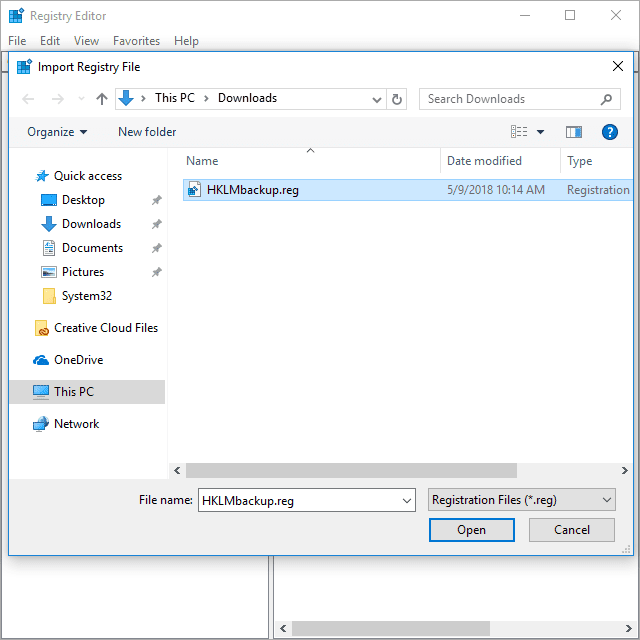 manually edit registry windows 10